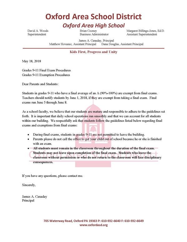 letter of exemption from school