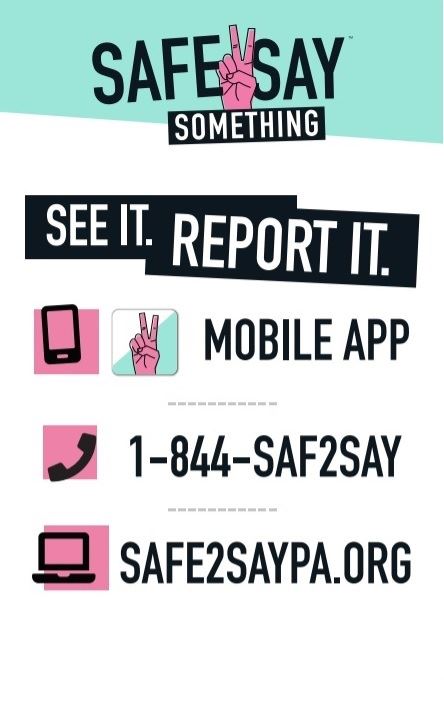 Safe2Say Something poster.  See it. Report it.