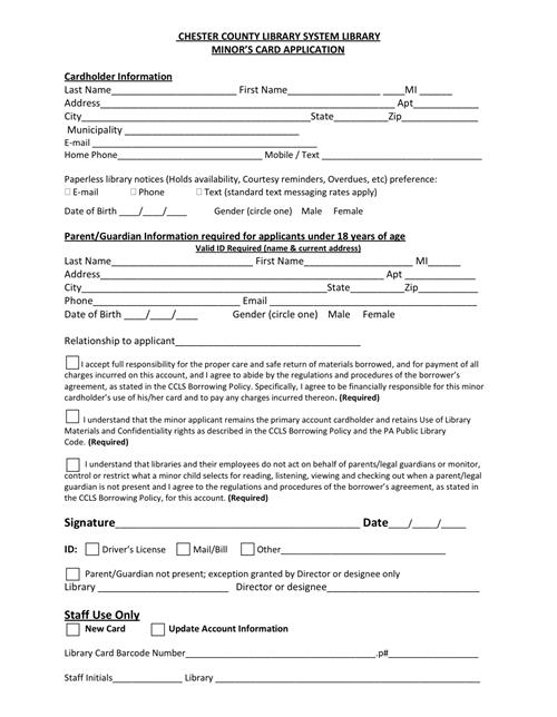 Chester County Library Card Application 