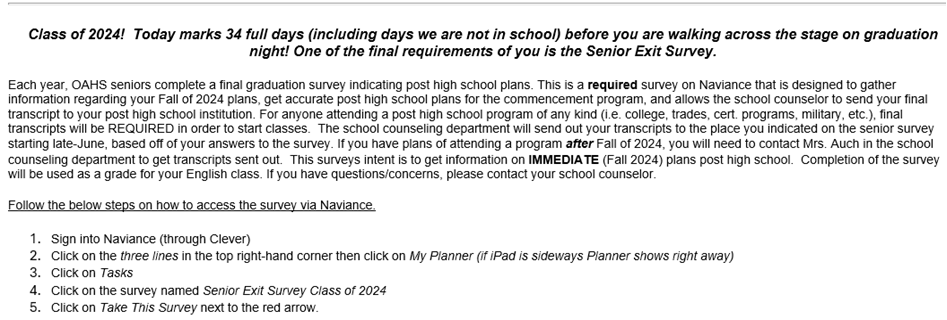 Senior Survey Instructions